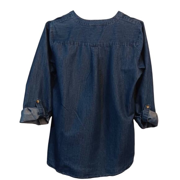 Collections Etc Denim Top Blouse LG Tucks Peasant Western Cowgirl Country‎ Jean - Picture 2 of 6